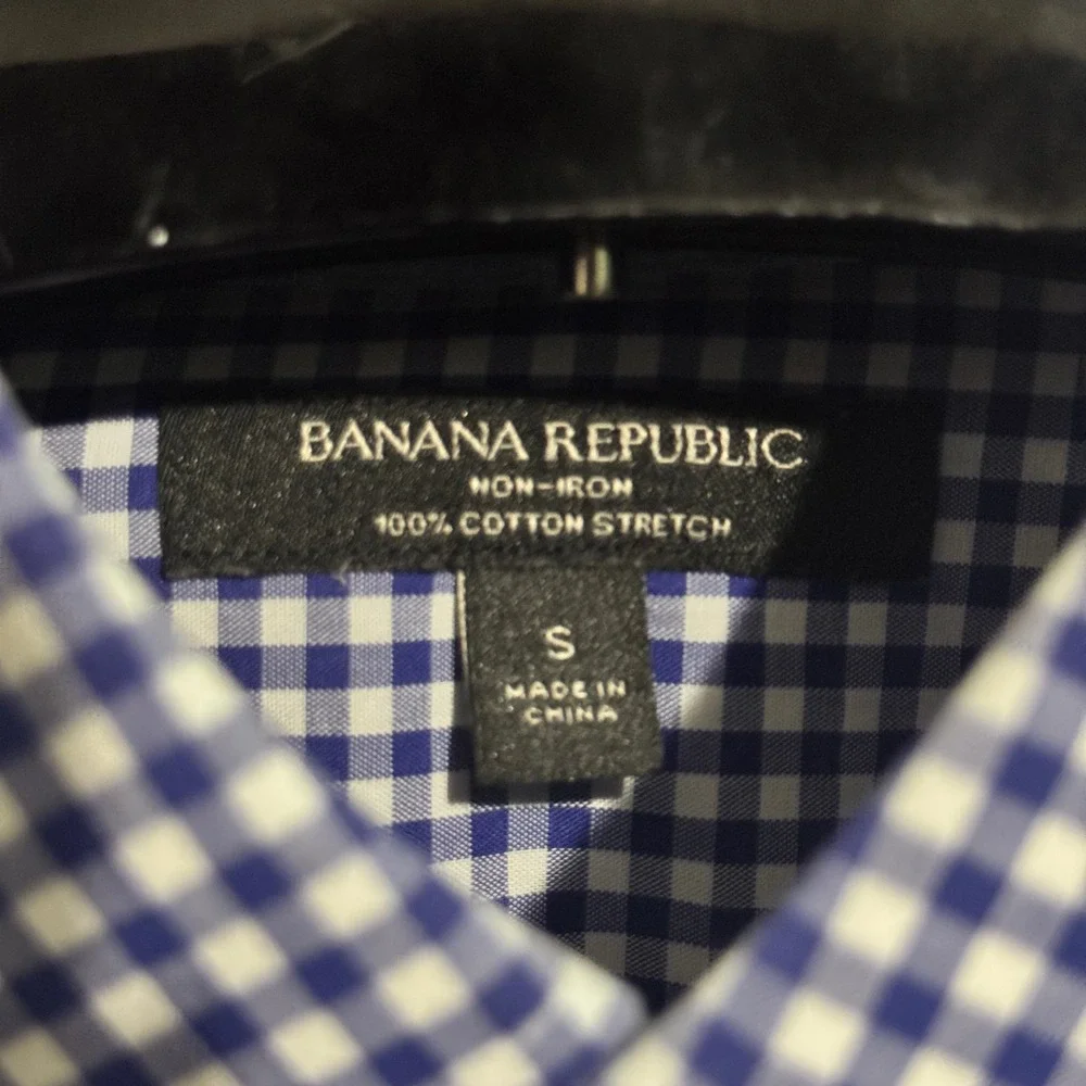 Banana Republic Mens Non-Iron Cotton Stretch Gingham Dress Shirt Navy Blue S